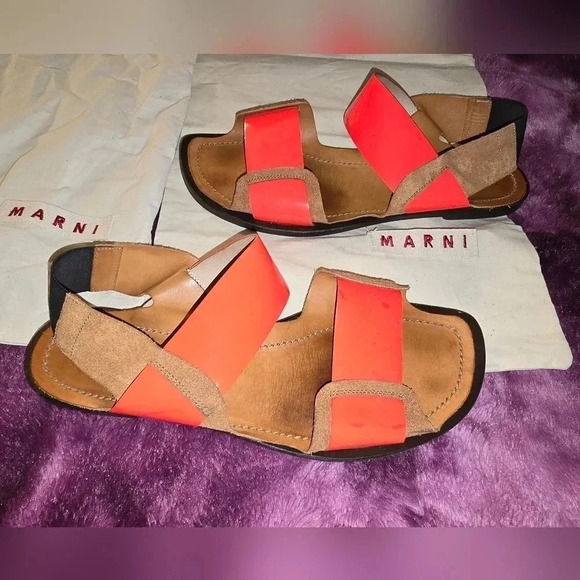 Marni Flat Sandals Fuoco Slingback Womens Shoe Size US 10.5 EU 40.5 - Picture 3 of 12